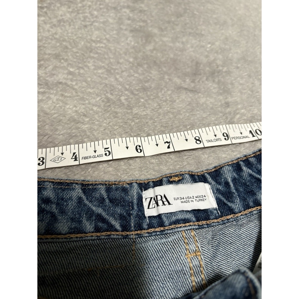 Zara High Waist Women's Blue Wide Leg Denim Jeans Distressed Size 2 26x34 - Picture 7 of 9